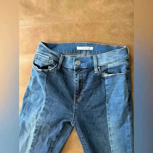 PacSun Two Toned Jeans Color Block Striped 25 Short High Rise Jegging Raw Hem - Picture 6 of 9